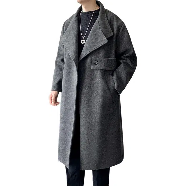 加荣 中长款英伦风宽松慵懒痞帅潮牌纯色长袖大衣 男女同款