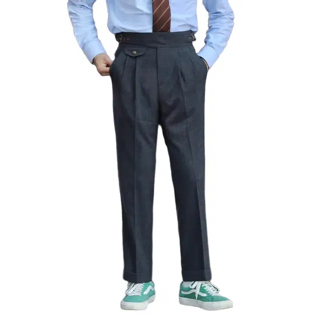 大格子与黑猫 英伦复古库尔喀裤高腰美式修身小直筒抗皱那不勒斯休闲西裤西装裤 男款