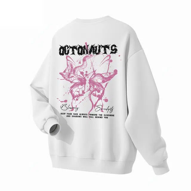 海底小纵队 美式高街创意涂鸦蛇年蝴蝶趣味字母印花百搭单品潮牌长袖舒适透气圆领氛围慵懒休闲学院风落肩春秋宽松潮流卫衣 男女同款