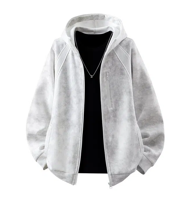 华夏儿女 扎染罗纹拼接运动修身夹克 男女同款