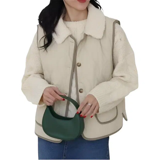 荟萃阁 小香风秋冬外搭叠穿小个子休闲百搭保暖坎肩棉背心马甲 女款