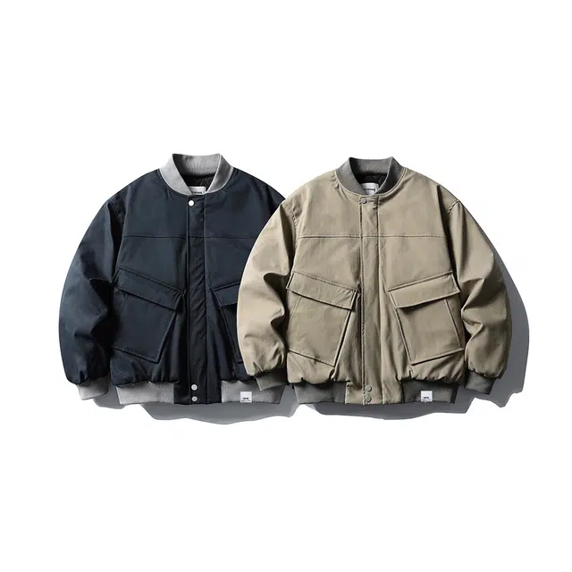 【dme】 复古美式潮牌撞色户外休闲宽松大口袋工装棉衣外套男冬季百搭保暖中性飞行棒球领棉服 男女同款