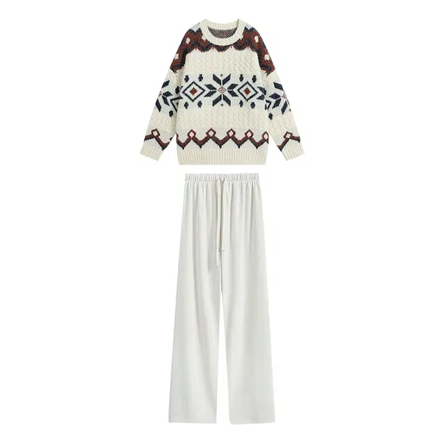 小卷要加油 深秋冬女装搭配一整套费尔岛穿搭软糯韩系毛衣两件休闲套装 女款