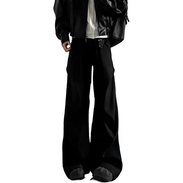 单爵 褶皱微喇裤垂坠高级感男生穿搭工装裤子直筒休闲裤 男女同款