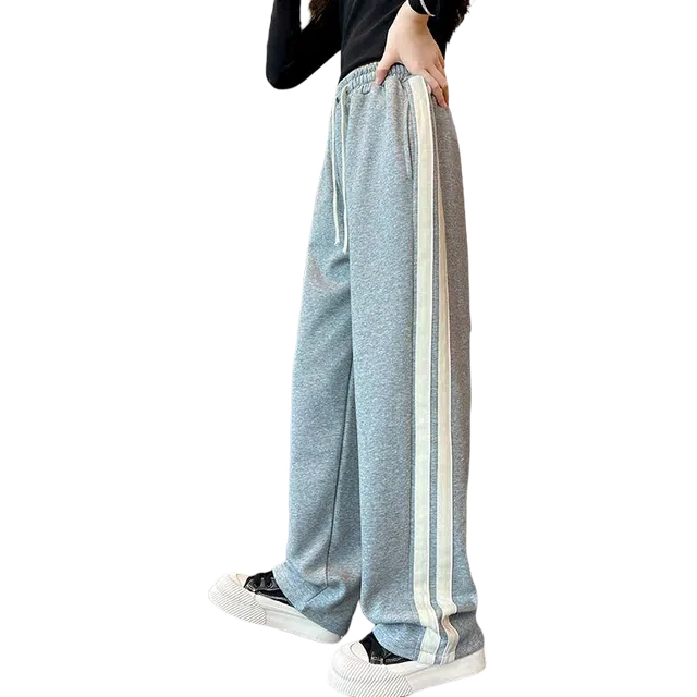 蓝彩何卫裤 女童裤子春秋款中大童运动休闲长裤女孩直筒裤秋冬加绒儿童阔腿裤