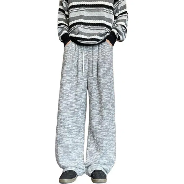 拓菲 灰糯米裤女秋冬款高腰垂感加绒软糯针织阔腿裤休闲裤 男女同款