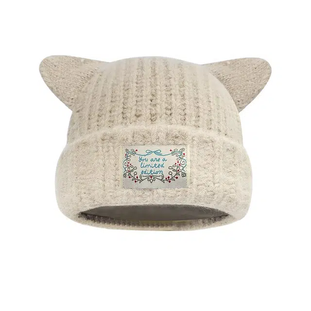 艾佳微 保暖猫耳朵日系可爱加厚防风套头休闲护耳 涤纶 绒线帽 男女同款情侣款