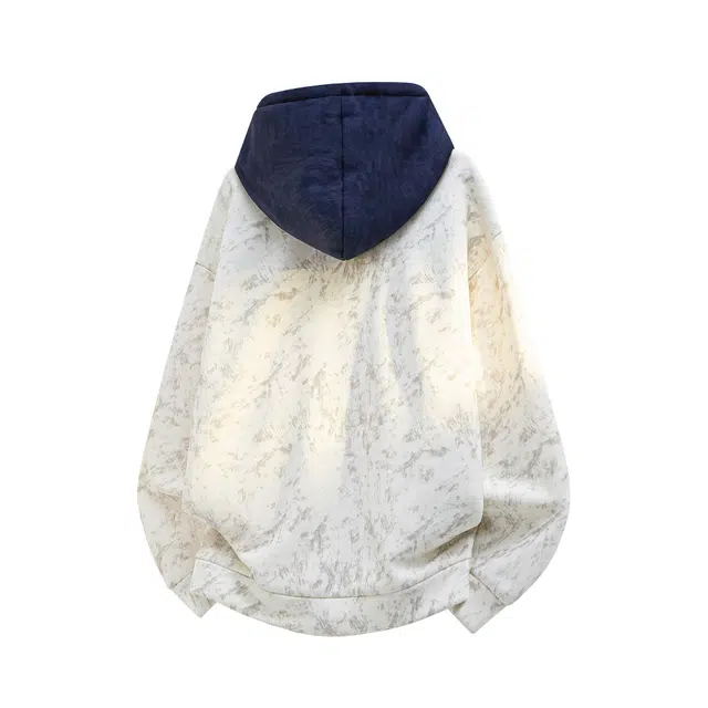 冰飞 美式高街撞色拼接宽松舒适字母大码套头上衣痞帅连帽外套潮流扎染学生党青少年无性别主义穿搭长袖卫衣 男女同款