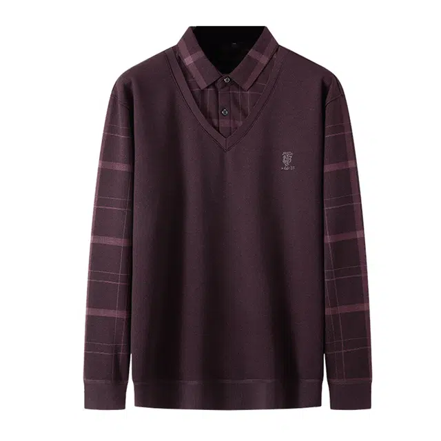 百胜狐 大码男装加肥宽松休闲加绒加厚假两件上衣针织衫 男款