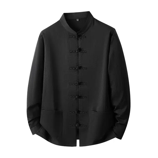 百胜狐 大码男装新中式胖子加肥加大宽松休闲长袖上衣衬衫 男款