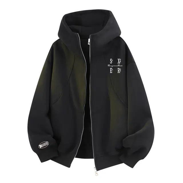 颂希尔 美式复古高领大帽子开衫外套字母印花宽松百搭慵懒风连帽卫衣 男女同款