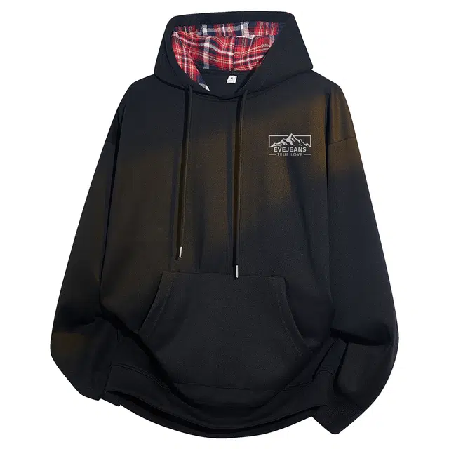 依文 美式潮流简约山系设计字母印花舒适百搭日常休闲宽松学院风亲肤连帽套头长袖卫衣 男女同款