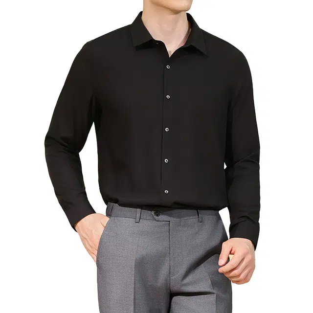 艾梵斯贝 高端轻奢高级感超细旦无痕暗纹抗皱简约韩版轻熟双排扣修身休闲商务正装气质高品质职场约会绅士长袖衬衣衬衫 男款
