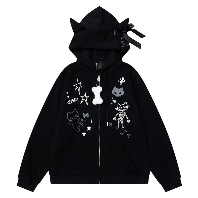 一碗士多 轻亚蝴蝶结卡通刺绣撞色拼接小众设计高级甜酷感显瘦不挑人潮流时尚宽松舒适百搭日常户外通勤慵懒风夹克 男女同款