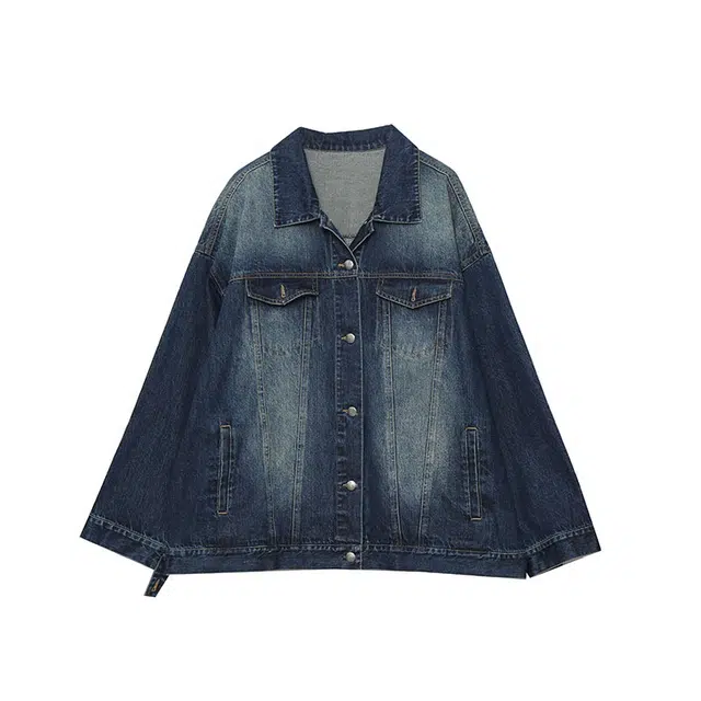 惟友 大码复古做旧宽松显瘦阔版牛仔外套 女款