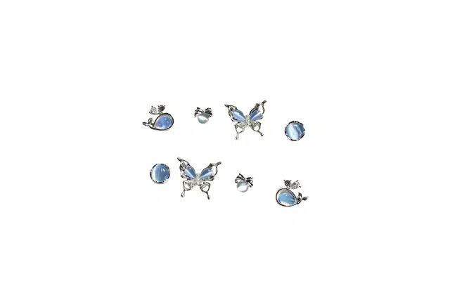 迎百宝 鲸蝶套装 浪漫精致小巧甜美小众简约设计气质蝴蝶#好运 合金 耳钉 女款