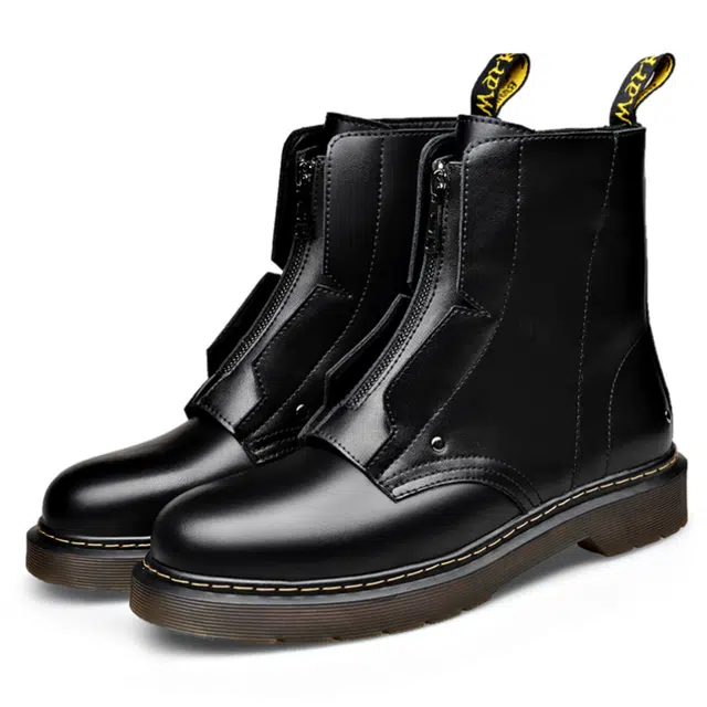 二层牛皮 小众韩版时尚休闲加绒保暖百搭 短靴 男款 黑色