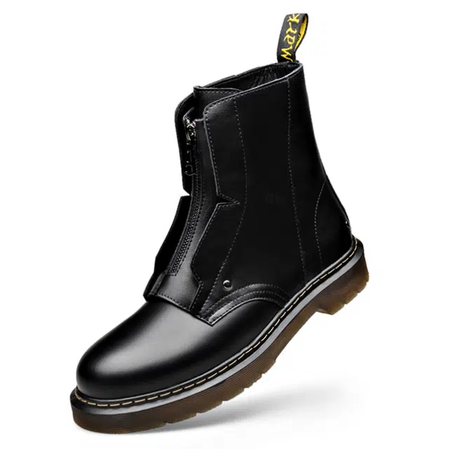 二层牛皮 小众韩版时尚休闲加绒保暖百搭 短靴 男款 黑色