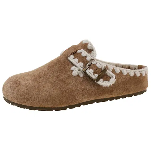 拾伍象 复古厚底百搭勃肯半拖包头拖鞋 女