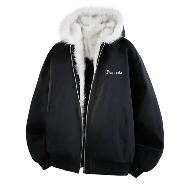 普鲁士多特蒙德 迷彩加绒加厚美式连帽保暖棉服 男女同款