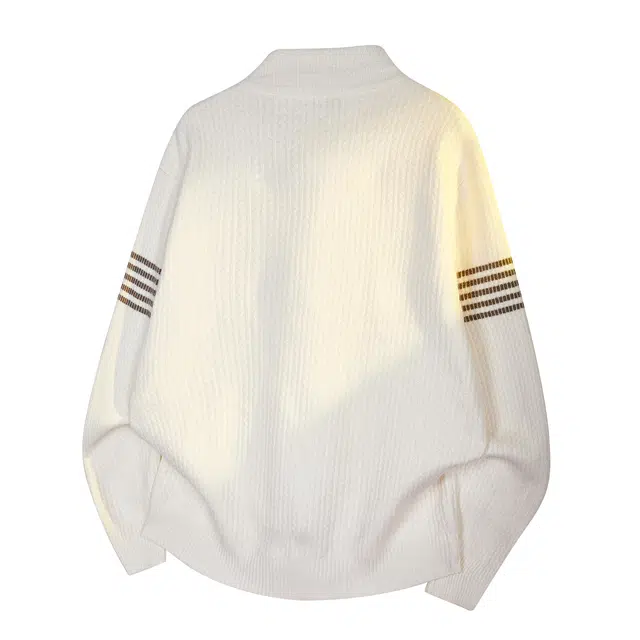 空白町 肌理条纹设计简约学院风少年感舒适亲肤纯色圆领拉链保暖针织衫半开衫落肩长袖个性套头高街潮流多条杠基础款宽松卫衣 男女同款