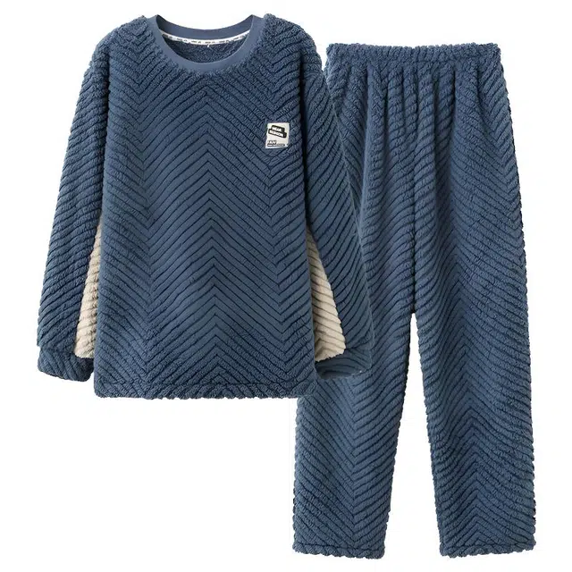 莫代尔 加绒加厚珊瑚绒男士冬季青少年学生男孩冬天家居服秋冬款睡衣套装 男款