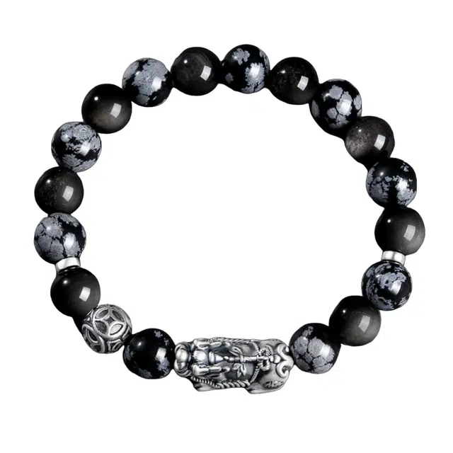 仙园韵 【多金貔貅】新中式国潮国风复古招财纳福八方来财财源滚滚吉祥顺遂学业有成时尚百搭高级感文玩盘玩串珠@好运 黑曜石 手串 男款