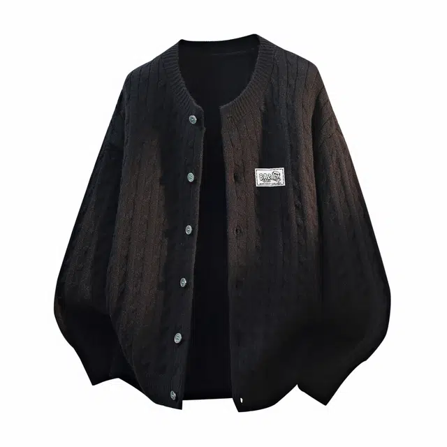 吾皇猫 慵懒风软糯加厚保暖设计感条纹插肩袖圆领长袖针织开衫外套秋冬季日系复古老钱风基础款纯色休闲宽松百搭高级感外穿毛衣 男女同款