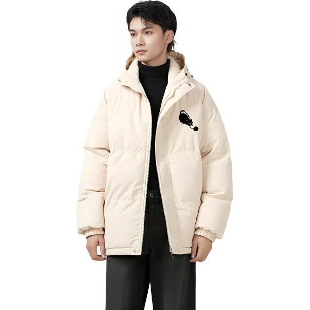 图兰朵 美式复古黑猫字母印花潮牌连帽加厚保暖舒适宽松潮流百搭高级感面包服外套棉服 男女同款