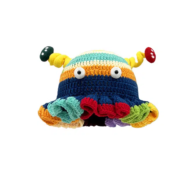 【呆萌多巴胺搞怪帽】 无限兔 拼色针织荷叶边百搭可爱保暖防寒手工 毛线 绒线帽 男女同款情侣款