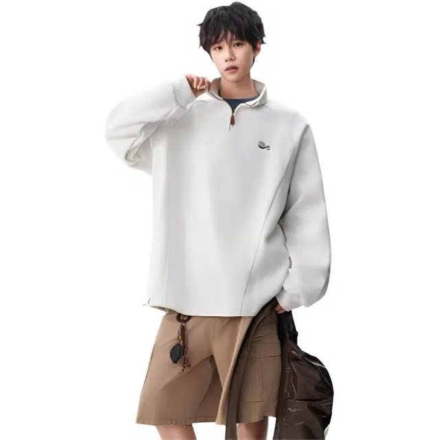 木木兔 经典潮牌美式高街长袖秋冬潮流穿搭冬天轻奢百搭冬季衣服国潮宽松简约时尚流行半拉卫衣 男女同款