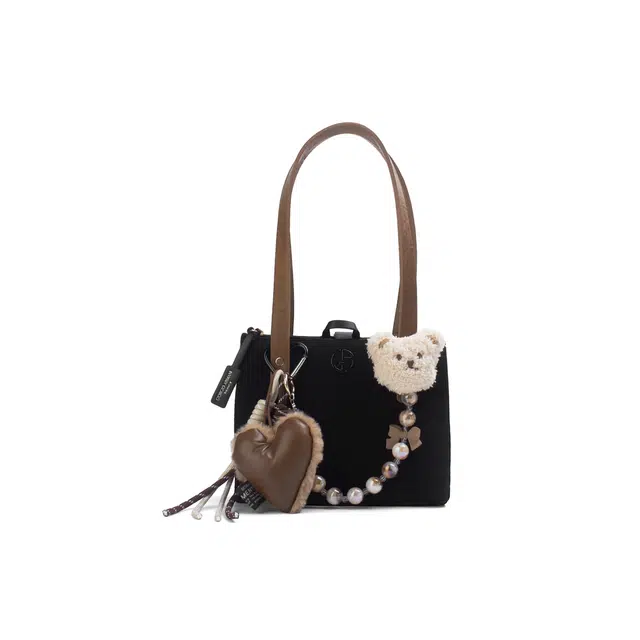 阿玛尼【定制化妆包】伊朵 暗棕萌缀个性 甜酷  艺术感 甜美风 约会  通勤 黑色高定包聚酯纤维