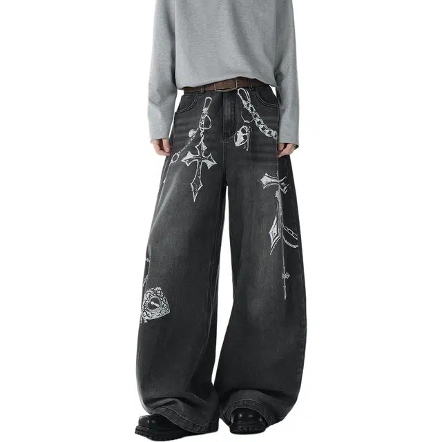 加荣 宽松适中中腰弯刀牛仔裤 男女同款