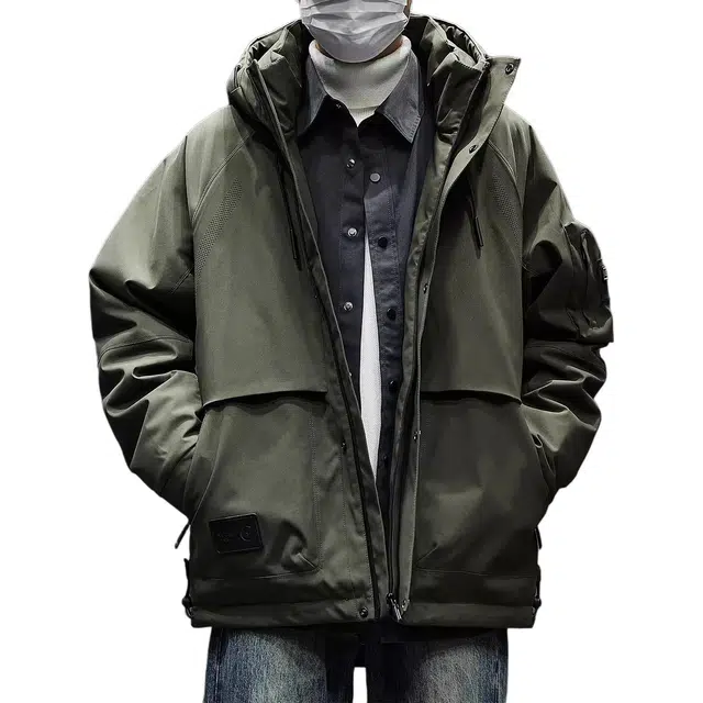 童先森 加厚防风男冬季美式户外潮牌工装夹克男士连帽外套羽绒服 男款