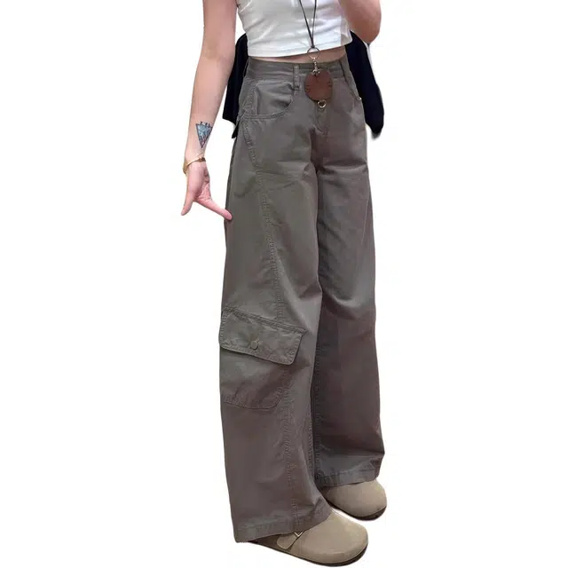 囍鱼少女 美式复古工装裤女高街宽松显瘦垂感拖地阔腿裤子休闲裤 女款