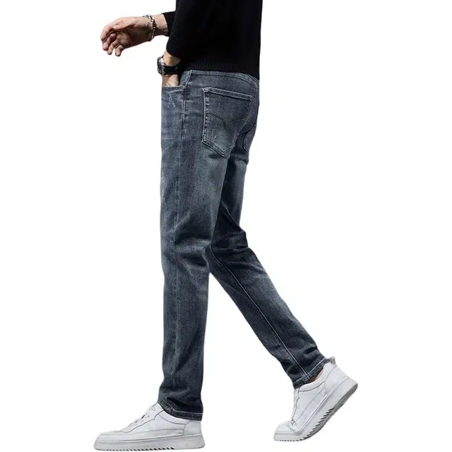 潮人榜 秋冬季美式高端潮牌复古痞帅修身小直筒男士长裤子韩版潮流休闲百搭弹力显高显瘦通勤轻商务高品质牛仔裤 男款