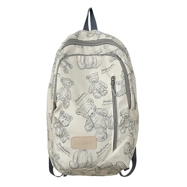 米囹 小熊印花表达精致范 大容量背包 户外登山男女同款 轻盈 双肩包 常规 白色/浅灰色/黑色/绿色