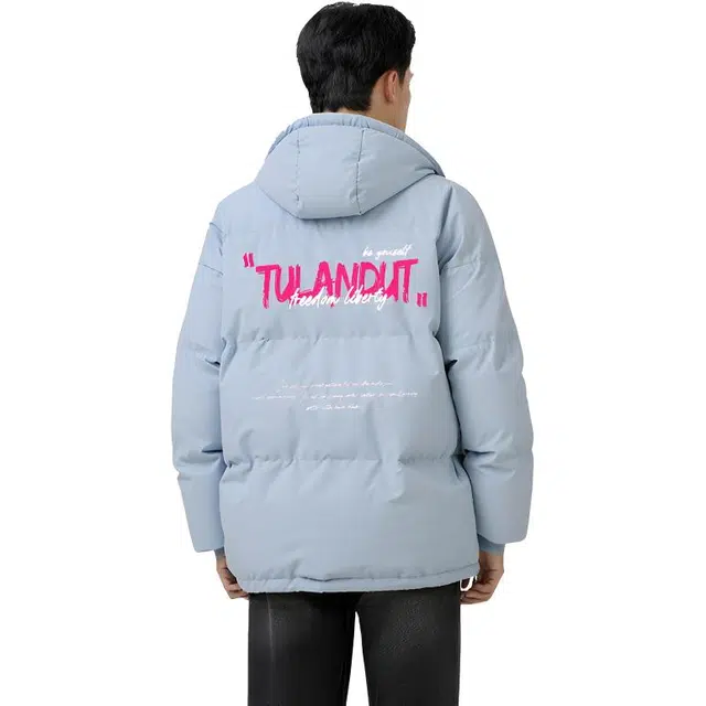 图兰朵 美式复古字母印花连帽加厚保暖舒适宽松百搭潮流高级感面包服外套棉服 男女同款