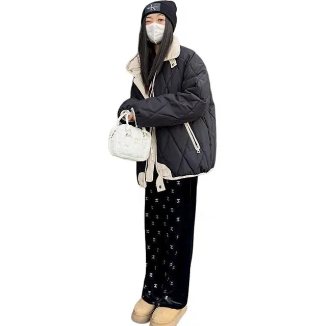 纤丝鸟 舒适百搭简约设计菱格短款衣服女年潮外套夹棉服 女款