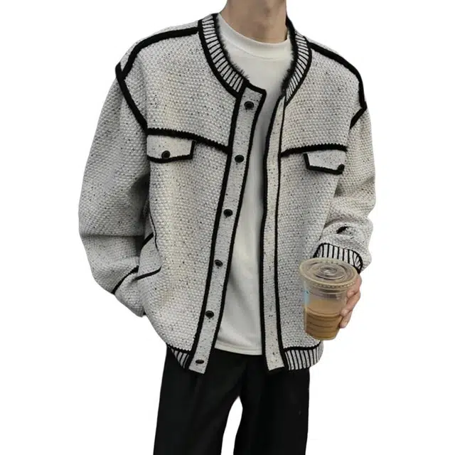 单爵 小香风秋季撞色拼接上衣高级感针织衫 男女同款