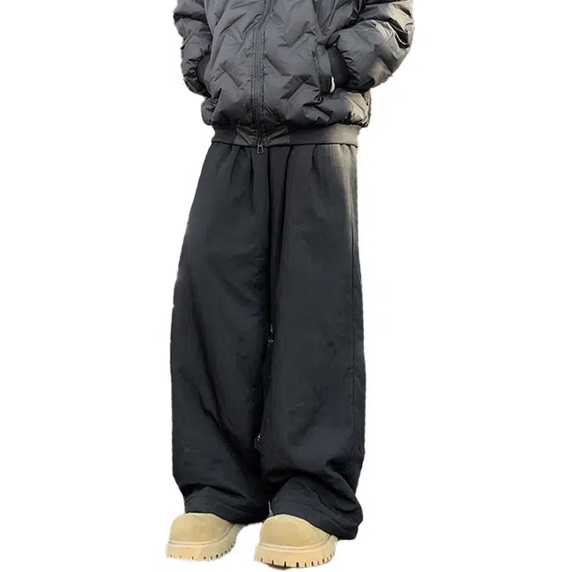 艾梵斯贝 美式复古潮流简约经典纯色锦涤邹面料加厚棉裤高级感品质日常通勤百搭宽松时尚阔腿亲肤舒适情侣款休闲裤 男女同款