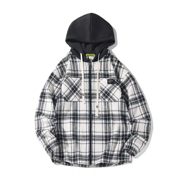 法文箱子 秋季港风潮男时尚舒服简约无性别白底大码刺绣长袖连帽外套衬衫 男女同款