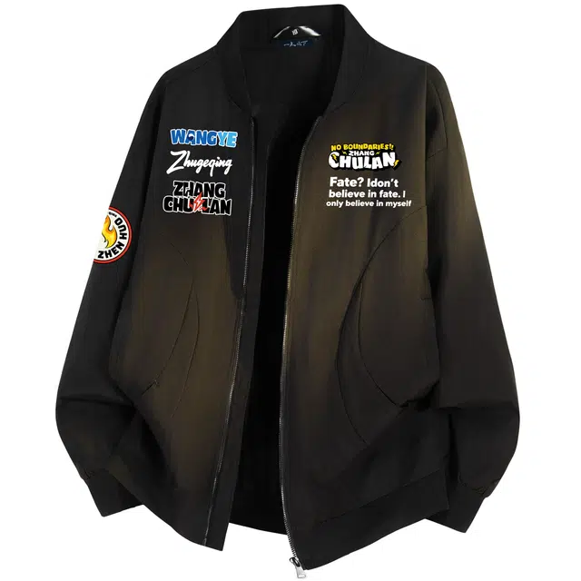 一人之下 美式高街机车风设计动漫图章字母复古纯色结构飞行员棒球领教练日常通勤时尚潮流休闲百搭宽松舒适夹克外套 男女同款