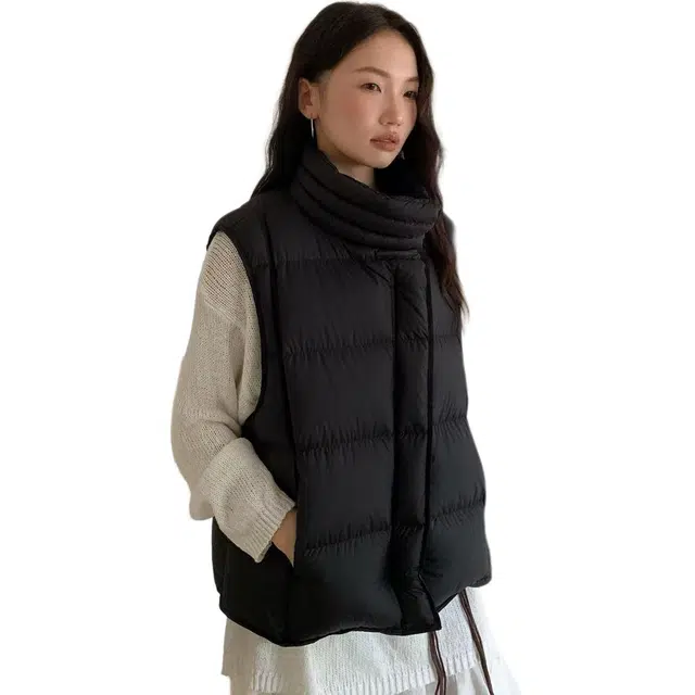 敲模女孩 学院风时尚设计感立领宽松无袖高级感马甲羽绒服 女款