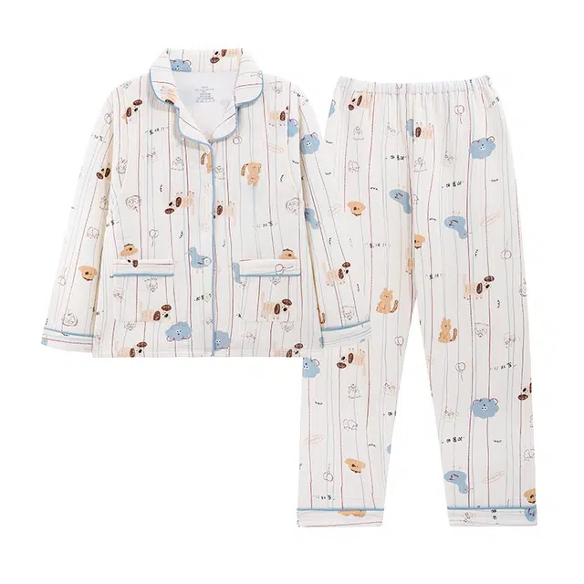 宜而爽 女士纯棉可爱卡通高级感夹层保暖舒适简约睡衣套装 女款