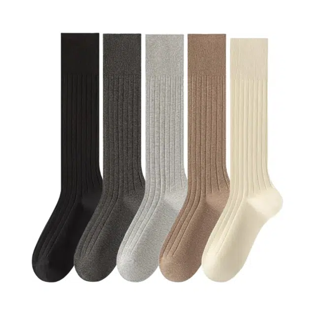 皇室品轩 袜子女秋季保暖纯色棉小腿袜双针显瘦运动休闲堆堆袜长袜高筒袜 女款