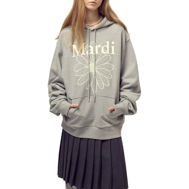 MARDI MERCREDI FW25 OVERSIZED HOODY FLOWERMARDI_GREY IVORY