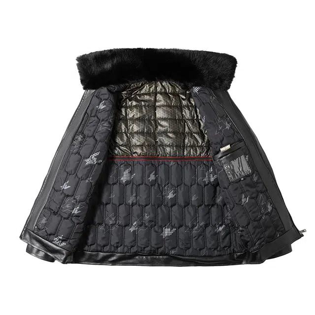 卡丹狄诺 翻领毛领中年皮夹克男驼绒填充石墨烯蓄温棉服皮衣外套 男款