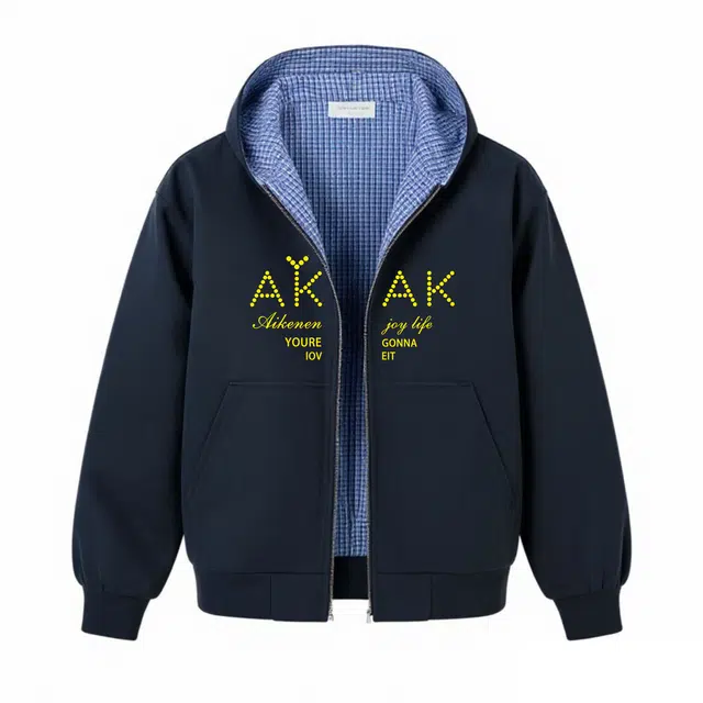 爱肯 美式高街潮流简约撞色千鸟格双面穿设计格纹拉链开衫宽松休闲舒适百搭学院风穿搭连帽长袖无性别主义日常通勤卫衣 男女同款