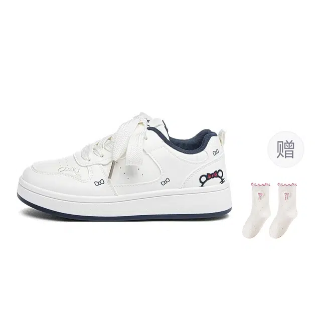 乐乐鱼 运动休闲百搭卡通刺绣小白鞋 包裹性耐磨增高 低帮 板鞋 女